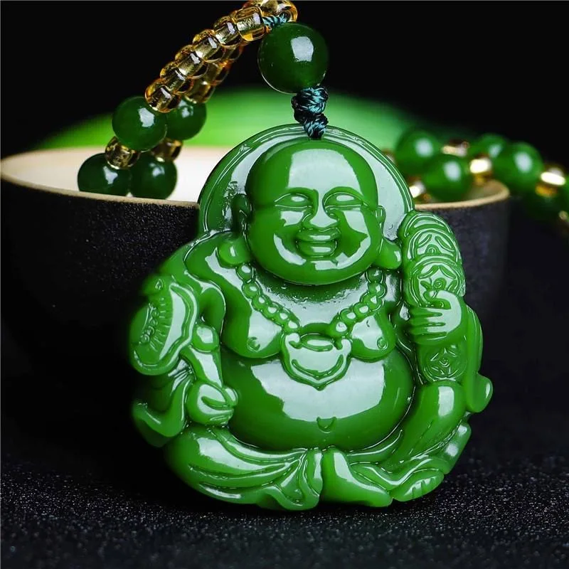 Men Accessories Jewelry - Chinese Green Jade Maitreya Buddha Pendant