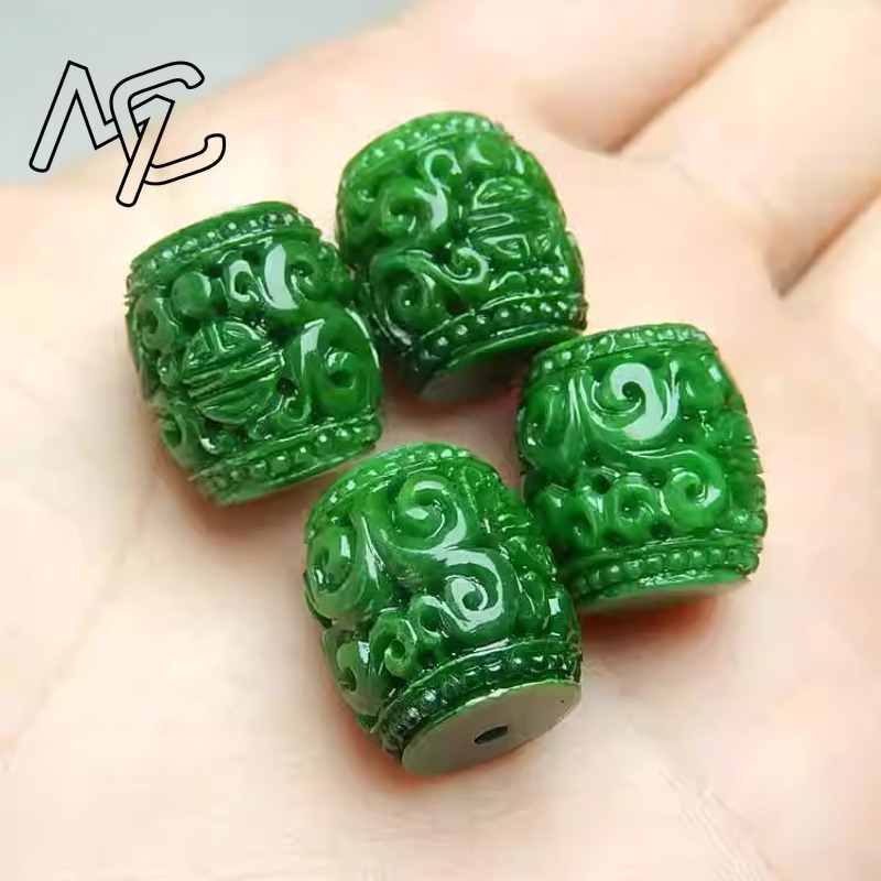 Men Accessories For Gift - 5pc Natural Green Jade Carving Beads