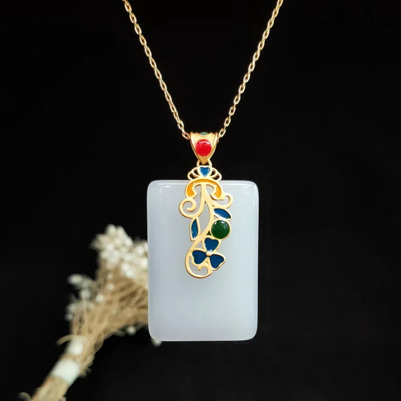 Men Accessories Jewelry - Jade Pendant Necklace Amulet Chalcedony 925