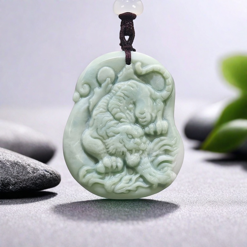 Men Accessories For Gift - Green Natural Real Jade Tiger Pendant