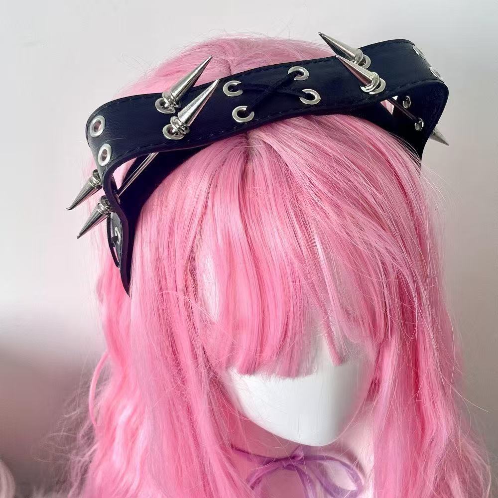 Punk Harajuku Rivet Headband,  - Men Accessories Aesthetic ulasan dan harga