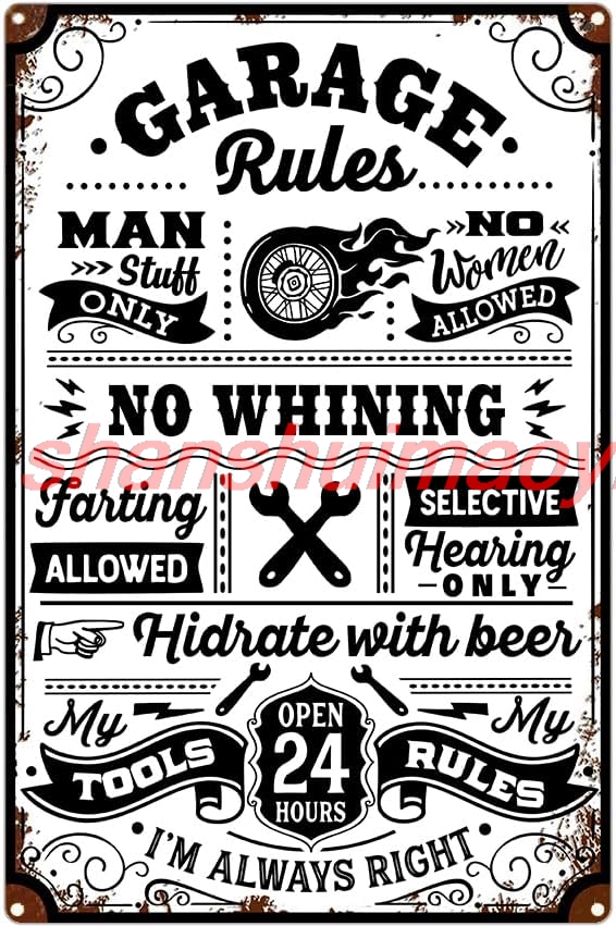 Garage Rules Sign Retro Metal  - Men Accessories Rule ulasan dan harga